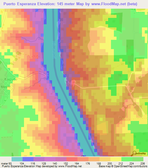 Puerto Esperanza,Argentina Elevation Map