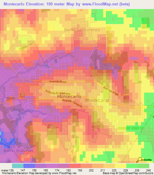 Montecarlo,Argentina Elevation Map