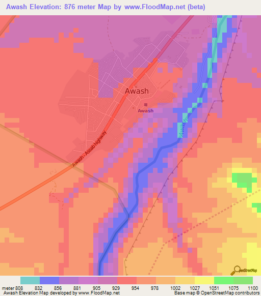 Awash,Ethiopia Elevation Map