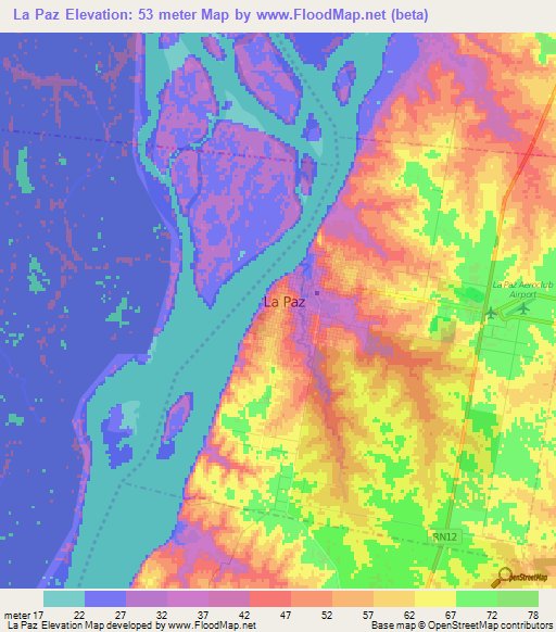 La Paz,Argentina Elevation Map