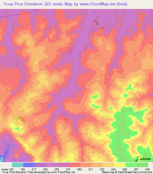 Ycua Pora,Paraguay Elevation Map