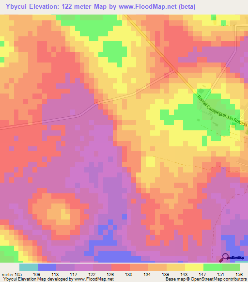 Ybycui,Paraguay Elevation Map