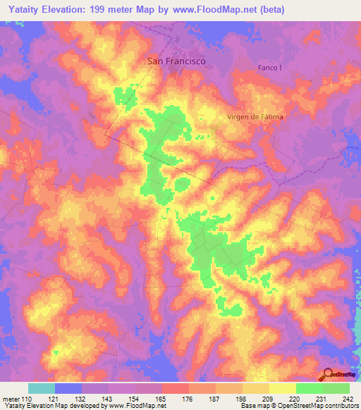 Yataity,Paraguay Elevation Map