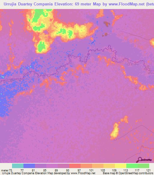 Urrujia Duartey Compania,Paraguay Elevation Map