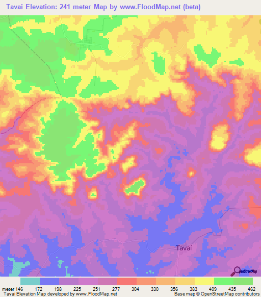 Tavai,Paraguay Elevation Map