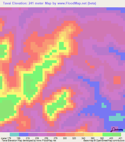 Tavai,Paraguay Elevation Map