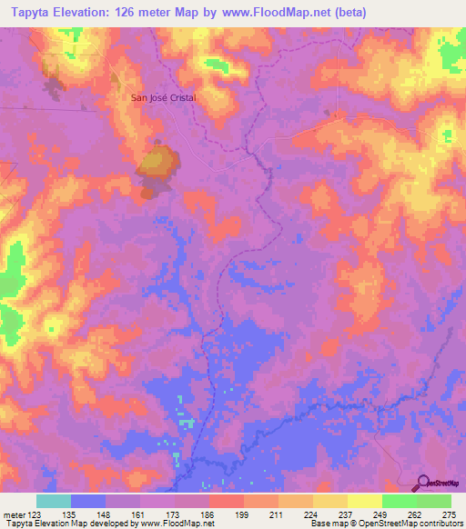 Tapyta,Paraguay Elevation Map