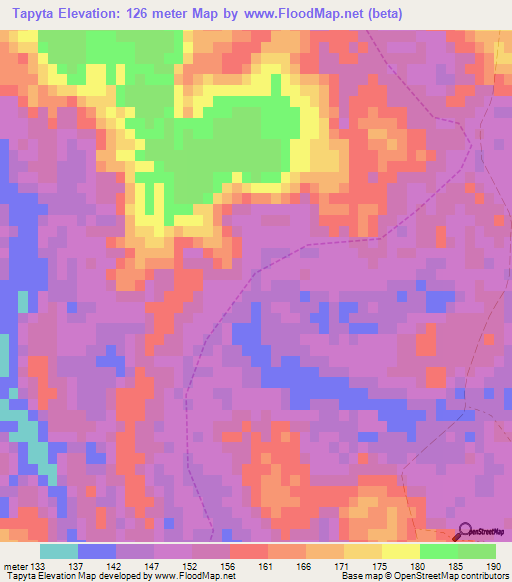 Tapyta,Paraguay Elevation Map