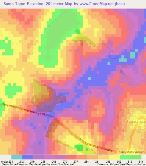 Santo Tome,Paraguay Elevation Map