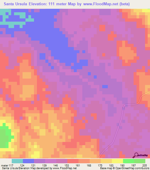 Santa Ursula,Paraguay Elevation Map