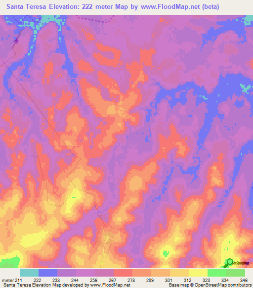 Santa Teresa,Paraguay Elevation Map