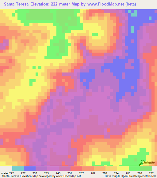 Santa Teresa,Paraguay Elevation Map