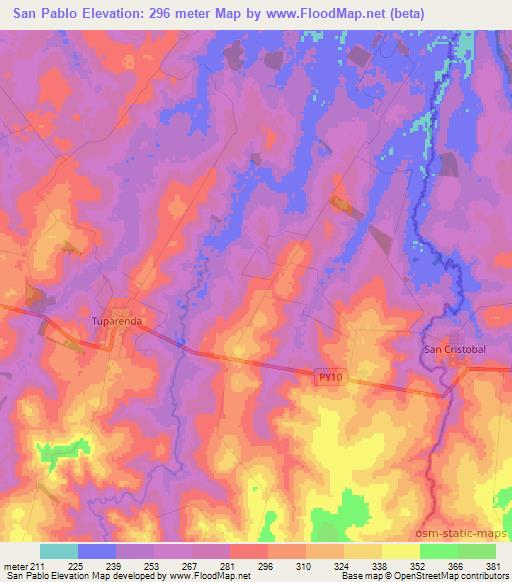 San Pablo,Paraguay Elevation Map