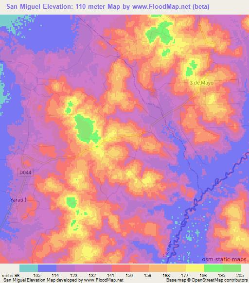 San Miguel,Paraguay Elevation Map