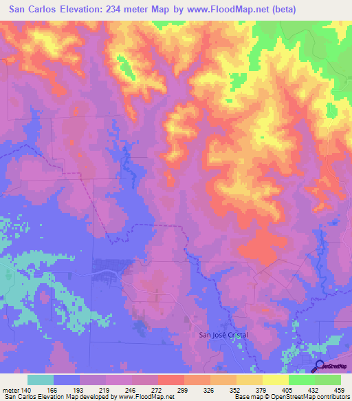 San Carlos,Paraguay Elevation Map