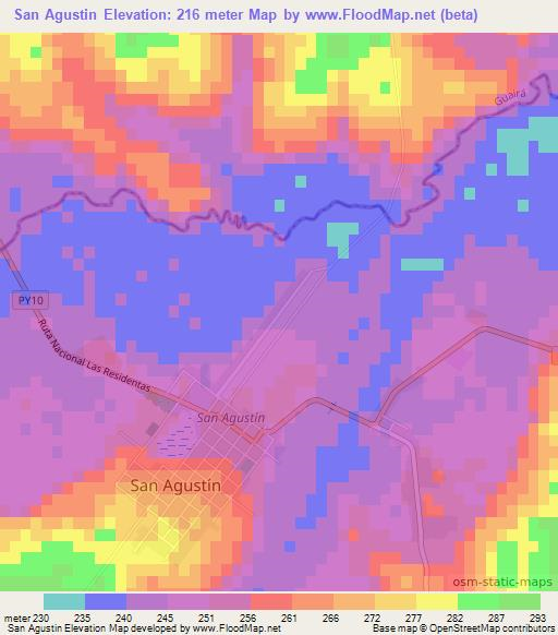 San Agustin,Paraguay Elevation Map