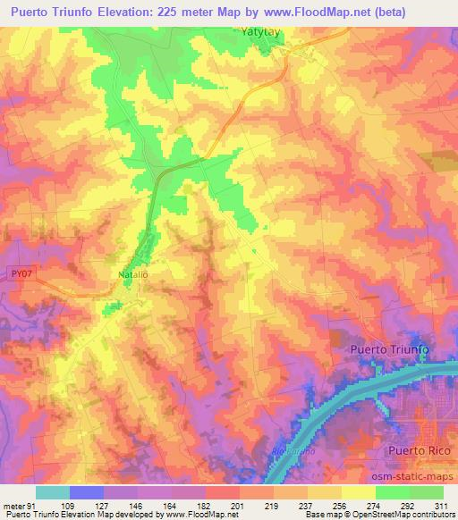 Elevation of Puerto Triunfo,Paraguay Elevation Map, Topography, Contour