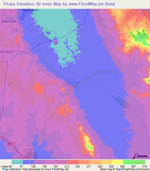 Pirayu,Paraguay Elevation Map