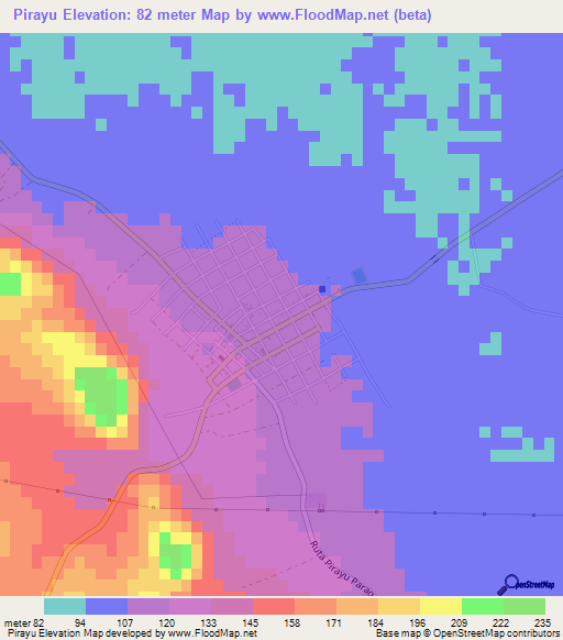 Pirayu,Paraguay Elevation Map