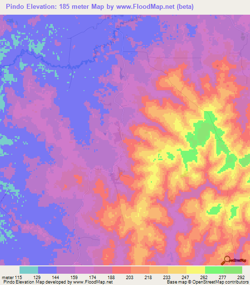 Pindo,Paraguay Elevation Map