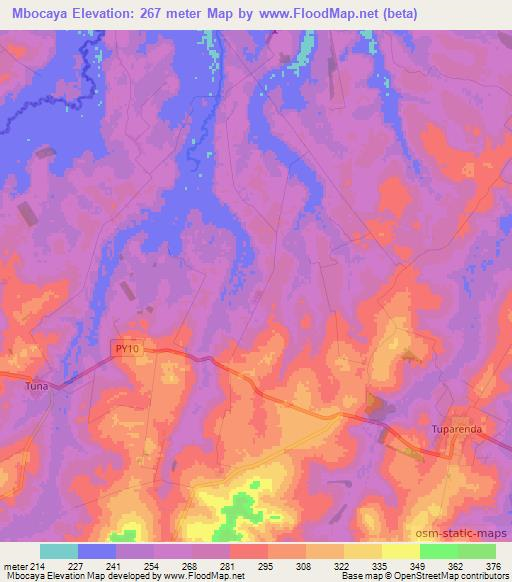 Mbocaya,Paraguay Elevation Map