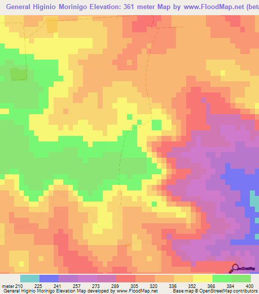 General Higinio Morinigo,Paraguay Elevation Map