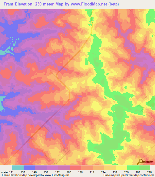 Elevation of Fram,Paraguay Elevation Map, Topography, Contour