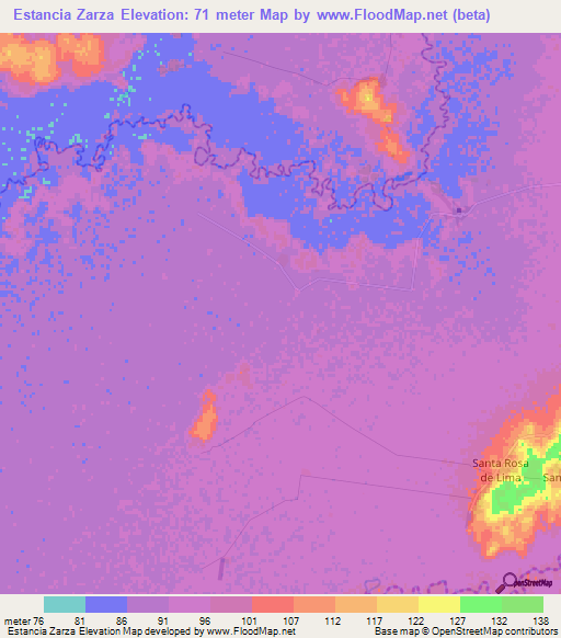 Estancia Zarza,Paraguay Elevation Map