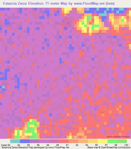 Estancia Zarza,Paraguay Elevation Map