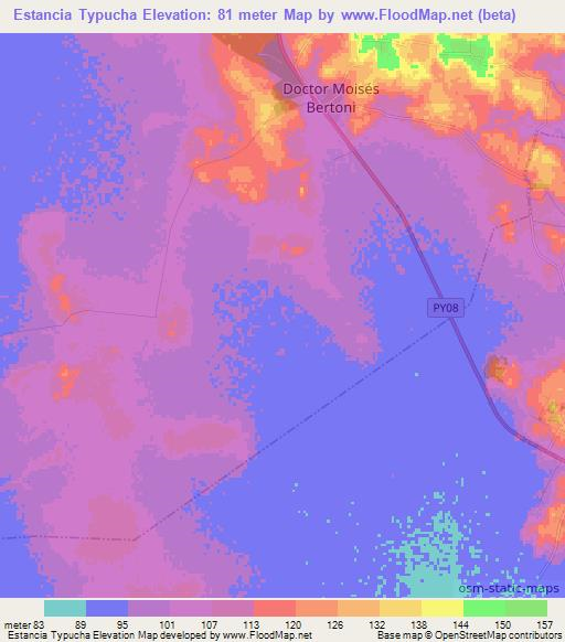 Estancia Typucha,Paraguay Elevation Map