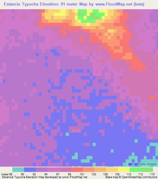 Estancia Typucha,Paraguay Elevation Map