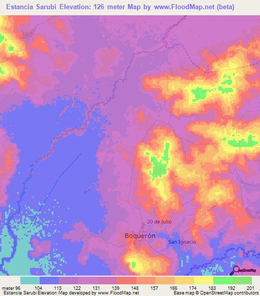 Estancia Sarubi,Paraguay Elevation Map