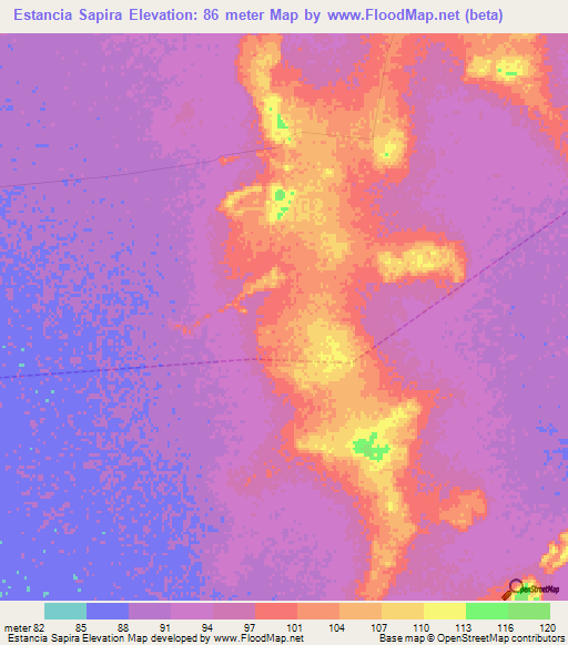 Estancia Sapira,Paraguay Elevation Map