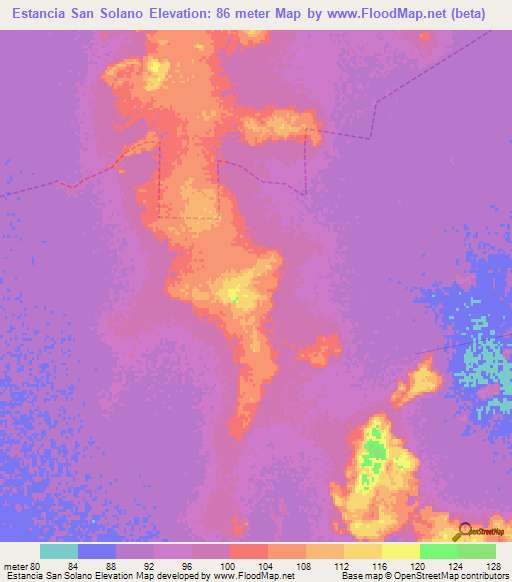 Estancia San Solano,Paraguay Elevation Map