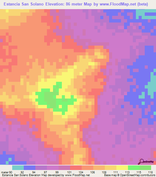 Estancia San Solano,Paraguay Elevation Map