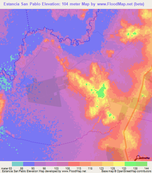 Estancia San Pablo,Paraguay Elevation Map