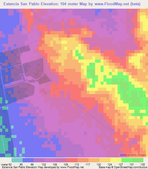 Estancia San Pablo,Paraguay Elevation Map