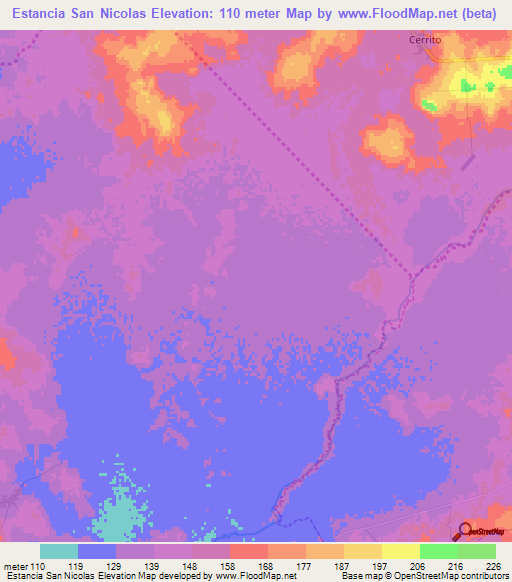 Estancia San Nicolas,Paraguay Elevation Map