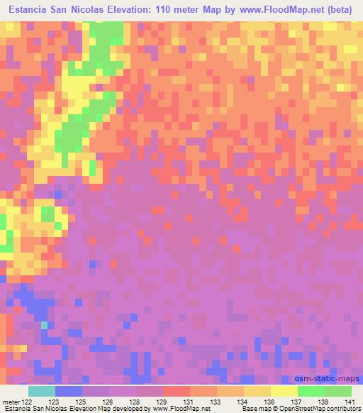 Estancia San Nicolas,Paraguay Elevation Map