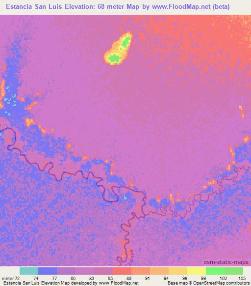 Estancia San Luis,Paraguay Elevation Map