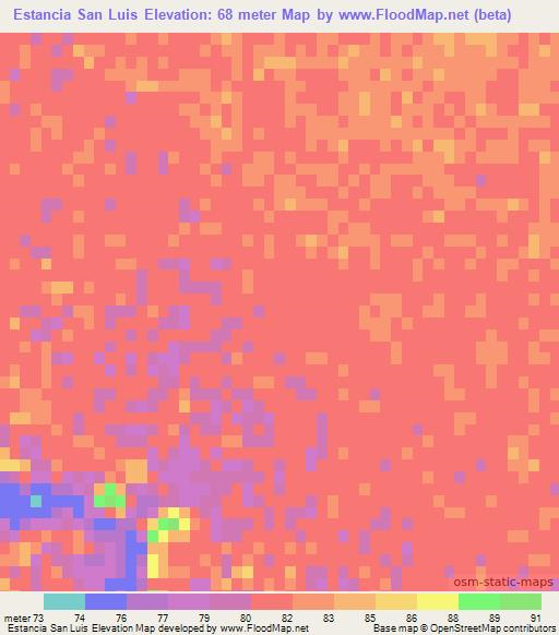 Estancia San Luis,Paraguay Elevation Map