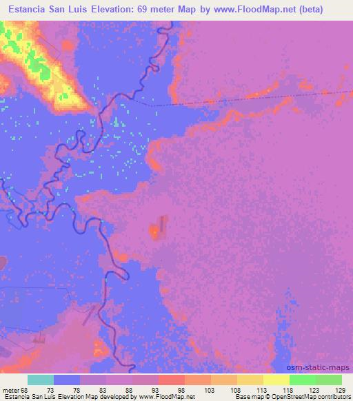 Estancia San Luis,Paraguay Elevation Map