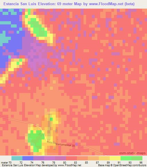 Estancia San Luis,Paraguay Elevation Map