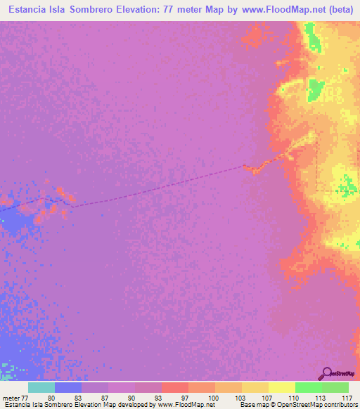 Estancia Isla Sombrero,Paraguay Elevation Map