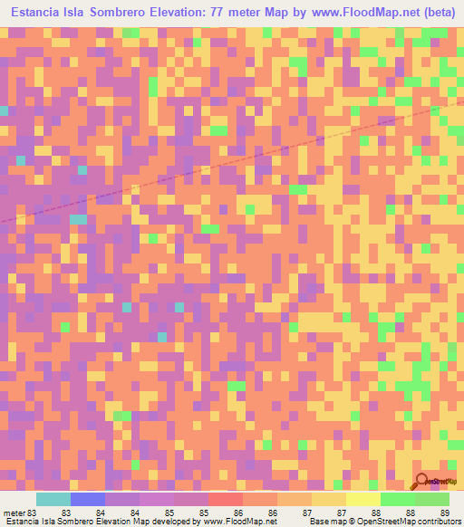 Estancia Isla Sombrero,Paraguay Elevation Map