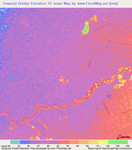 Estancia Doldan,Paraguay Elevation Map