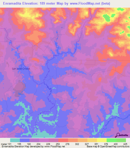 Enramadita,Paraguay Elevation Map