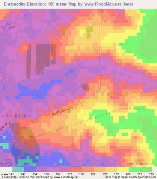 Enramadita,Paraguay Elevation Map