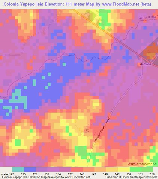 Colonia Yapepo Isla,Paraguay Elevation Map