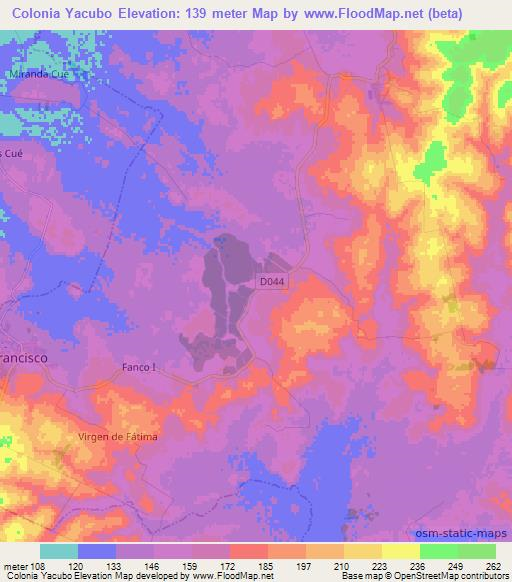 Colonia Yacubo,Paraguay Elevation Map